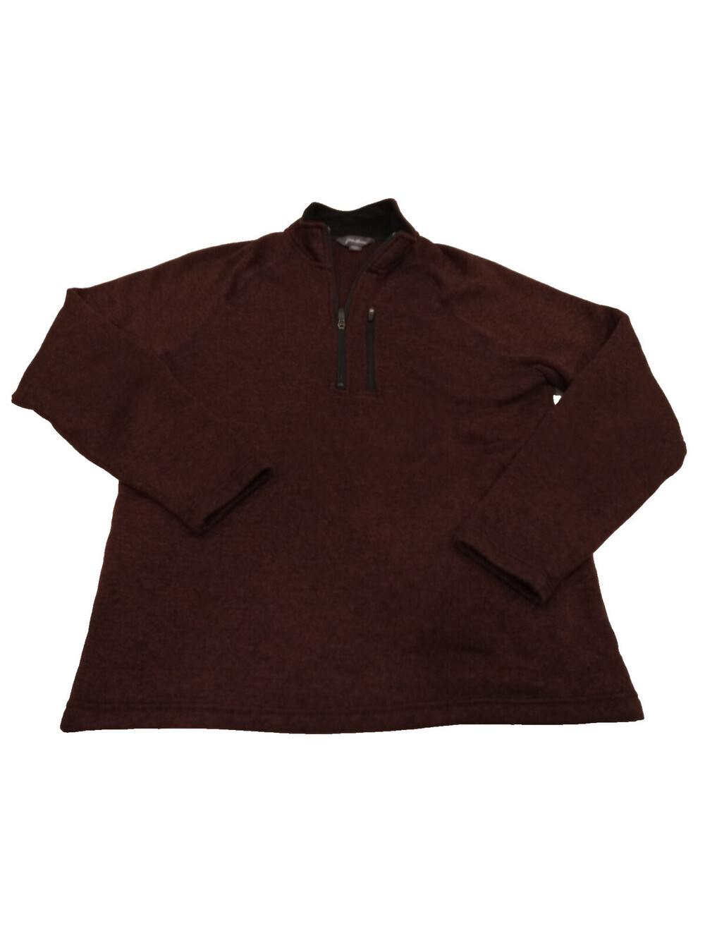 Eddie Bauer Fleece Pullover Mens Large Maroon 1/4 Zip Black Chest Pocket L